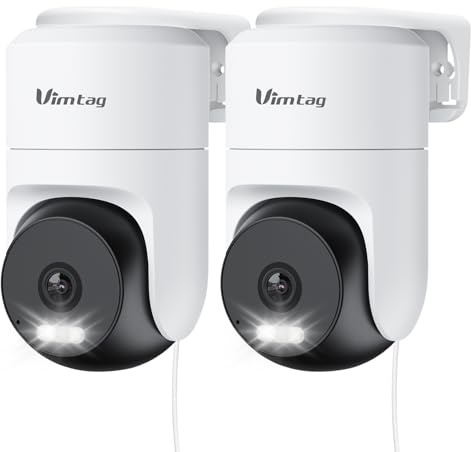 VIM TAG 2,5K Telecamera Wi-Fi Esterna, Videocamera di Sorveglianza Interna a 360° con Allarme, Visione Notturna a Colori, Impermeabile IP65, Audio a 2 Vie, Rilevamento del Movimento, Alexa(2PCS)