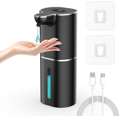 Seifenspender Automatisch, Gcstnn 380ml Elektrischer Seifenspender mit Sensor Infrarot, Wandmontage, USB Wiederaufladbar, LCD Anzeige, IPX5 Wasserdicht, für Badezimmer, Küche, Spülmittel - Schwarz Gel
