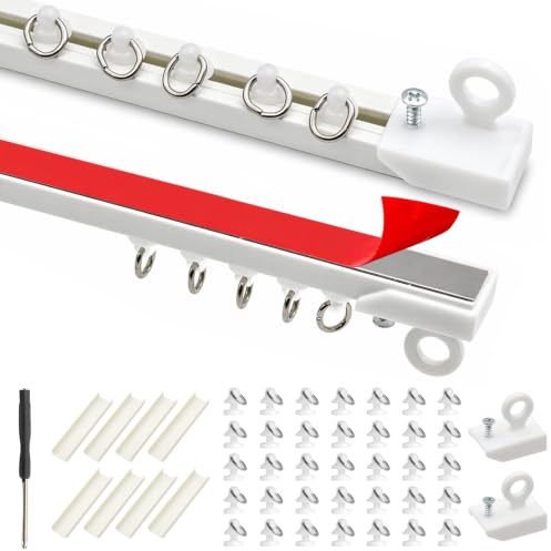 SPOKKI 3.6M Selbstklebende Vorhangschiene, 9x40cm Deckenvorhangschiene Ohne Bohren Gardinenschiene Deckenmontage für Fenster Schlafzimmer Duschen Schränke und Wohnmobile