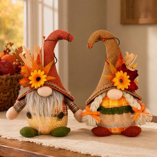 Herbstdeko Wichtel, 2 Stück Herbst Zwerg Plüsch, Herbst Dekoration Wichtel Figuren Mit Licht das Erntedankfest, mit Sonnenblume für Thanksgiving, Für Home Wohnzimmer Erntedankfest Herbstdeko Innen