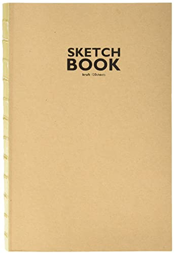 Honsell 32505 Sketchbook Carnet de croquis en papier kraft avec reliure à fils ouverte, format A5, 120 feuilles, 100 g/m², papier kraft robuste et recyclable en fibres naturelles non blanchies,