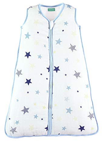 molis&co – baby sovsäck 2,5 TOG – året runt sovsäck – babysovsäck nyfödda – premium muslin, ärmlös vintersovsäck vadderad – premiumkvalitet – stjärntryck (60 cm)