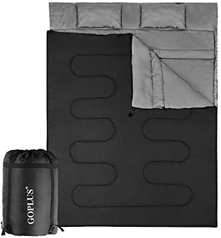 GOPLUS Sac de Couchage Imperméable pour 2 Personnes Détachable avec 2 Oreillers-Un Sac Livré Facilite Le Rangement et Le Transport-Camping,Randonnée, 220X150CM