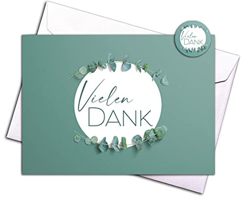 15 Dankeskarten SET & 15 Umschläge inkl. 15 passenden Aufklebern – Klappkarten-Set, Hochzeit, Taufe, Konfirmation, Kommunion, Ruhestand, Geburtstag, Mitarbeiter, Dankeschön