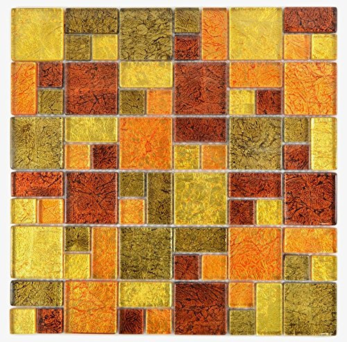 Mosaik Fliese Kombination Glasmosaik Crystal gold orange Struktur für WAND BAD WC DUSCHE KÜCHE FLIESENSPIEGEL THEKENVERKLEIDUNG BADEWANNENVERKLEIDUNG Mosaikmatte Mosaikplatte