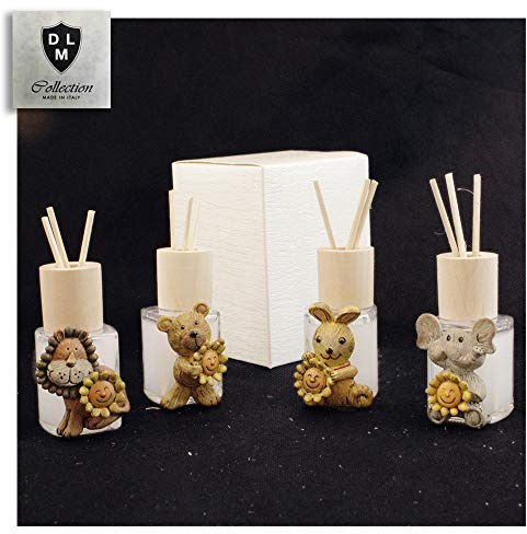 DLM-30162 (Kit 6 Pezzi) Profumatore Barattolo in Vetro e Legno con Animali Elefante Leone Coniglio Orsetto Diffusore