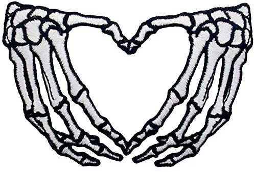 Aufnäher, bestickt, Design: Skeleton Heart Hände, zum Aufbügeln oder Aufnähen