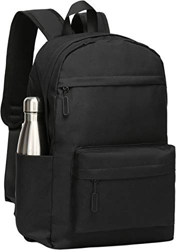 SAKUTANE Black Backpack 21Litre Waterproof School Bag 15.6 inch Laptop Rucksack Plain No Logo Lots Pockets Teenagers Kids Men Women 33x14x44cm College Work Trip Gym Travel Roomy Daypack Lightweight