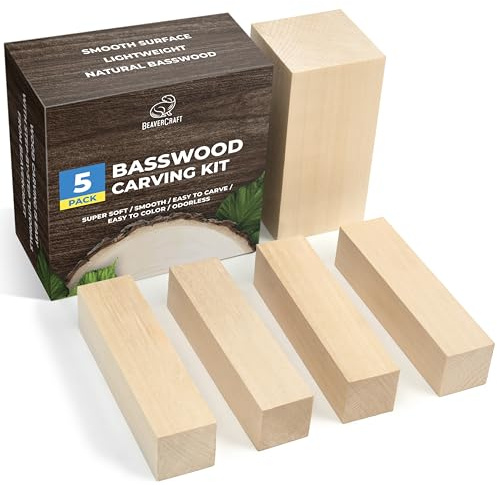 BeaverCraft Holzblöcke aus Lindenholz BW1 1 Stück - 10x5x5 cm 4 Stück – 2x2x10 cm Lindenholz Basswood zum Schnitzen für Anfänger Schnitzholz für Kinder und Erwachsene Holz zum Schnitzen Hobby Kit