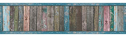 Frise Papier Peint Imitation Bois | Tapisserie Effet Bois Coloré & Usé | Murale Bleu Rose Marron Pour Cuisine & Salon