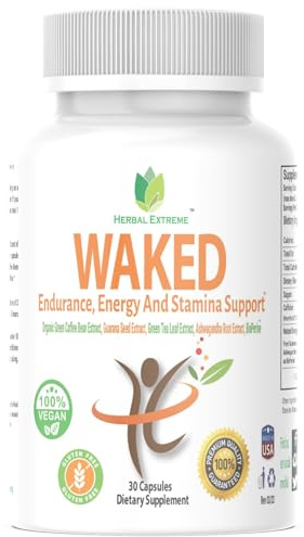 Waked Endurance, Energy And Stamina Support 30 Capsules Organic Green Coffee Bean Extract, Guarana Seed Extract, Green Tea Leaf Extract, Ashwagandha Root Extract, and Black Pepper Extract as BioPerine