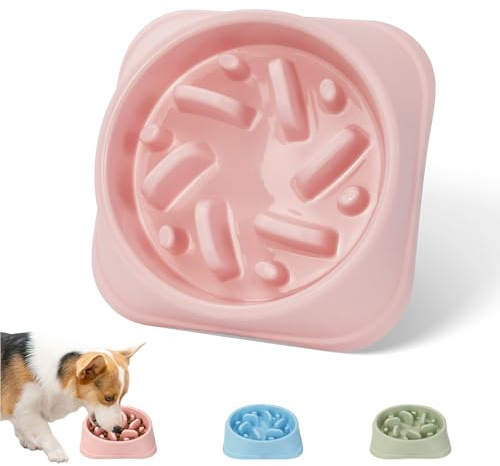Qumeney, Ciotola per cibo per cani per mangiare lentamente, antiscivolo, rompicapo, resistente, per prevenire il soffocamento, divertente, per cani di taglia piccola e media (rosa)