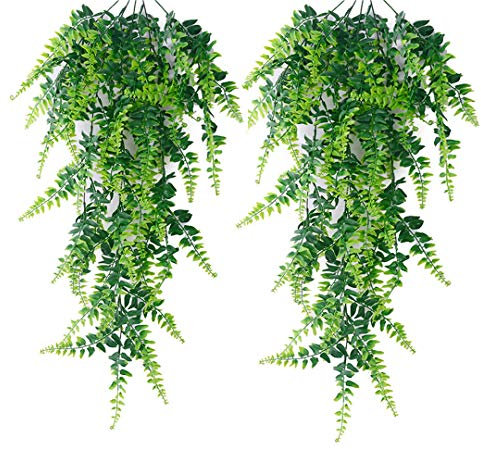 2 Stück Künstlich Hängepflanzen persischen Kletterpflanze Pflanzen Hängend Künstliche Grünpflanze Blätter Vine Kunstpflanzen für Innen Draussen Balkon Topf Hochzeit Garten Deko