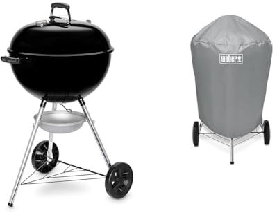 Weber Barbecue à Charbon Original Kettle 57cm - Barbecue E-5710 à Couvercle, Thermomètre, Trépied, Roues - Noir & Accessoire Barbecue 7176 - Housse Barbecue Charbon 57 CM