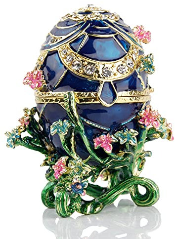 SEVENBEES Hand-Painted Flower Faberge Egg Trinket Box Hinged with Rich Enamel and Sparkling Rhinestones Jewelry Boxes Gift for Home Decor