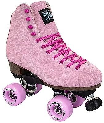 Sure-Grip Boardwalk Unisex Outdoor Roller Skates Material of Leather, Rubber, Suede & Aluminum Trucks | Comfortable, Extra Long Laces - Suitable for Beginners (Teaberry, Mens 8 / Womens 9)