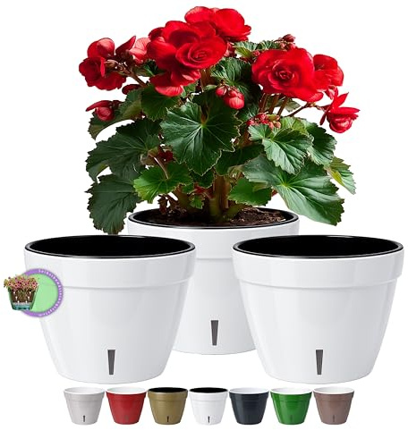 Santino ASTI 3er Set 18CM Selbstwässernder Blumentopf mit Wasserstandsanzeiger - Rund Premium Qualität Innen Blumentopf für Anlagen, Blumen, Kräuter (Ø 18 cm, H 14 cm, 2,5L - White/Black)