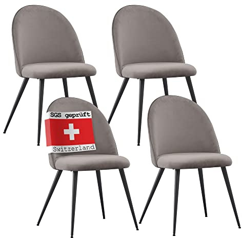 Albatros sedie da sala da pranzo CAPO con copertura in velluto, set di 4, grigio - design vintage, elegante, copertura in velluto, sedia imbottita approvata SGS - sedia da cucina moderna