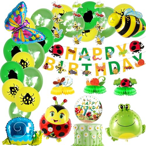 JeVenis Garten Geburtstagsdeko Geburtstag Party Dekoration Luftballons Mädchen Jungen Insekt Schmetterling Biene Tier Frosch Kindergeburtstag Deko Bunt für Deko Geburtstag Party Kinder