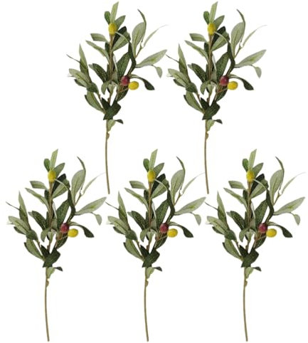 DOITOOL 5 ramas de olivo falsas, ramas de olivo artificiales de 14 pulgadas de largo para jarrones, plantas artificiales, tallos de vegetación, hojas de olivo, ramas de olivo para el hogar, oficina,