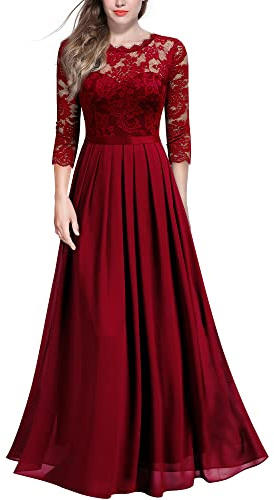 MIUSOL Women's Vintage Floral Lace 3/4 Sleeve Wedding Guest Bridesmaid Maxi Dress