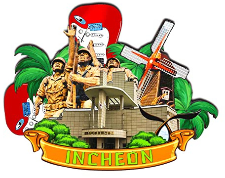 Incheon Kühlschrankmagnet, Südkorea, 3D, klassische Holz-Kühlschrankmagnete, Wahrzeichen, handgefertigt, Handwerk, Reisen, Souvenir, Geschenk, Sammlung, Dekoration, 1055