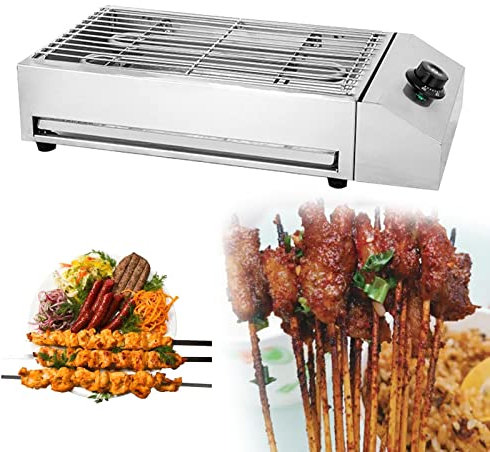 Barbecue Électrique Portable sans Fumée de 2600 W Grill électrique Portable pour Balcon avec Bac Collecteur d'eau, D'intérieur ou Extérieur, Gril en Acier Inoxydable, Espace Barbecue 425x255 mm