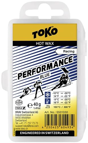 TOKO Performance Blue Iron-On Ski Wax - Ski Wax for Racing (-22°F to 14°F) - 40g