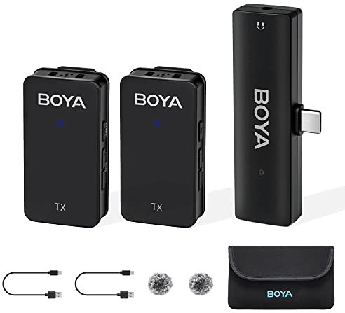 BOYA 2.4 GHz kabelloses Lavalier-Ansteckmikrofon für Smartphone, Tablet, Laptop, Dual-Kanal, kompaktes Mikrofon zum Anklippen für Streaming-Aufnahmen, Interviews, YouTube, 2 Sender, 1 Empfänger