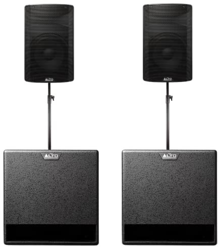 2x Alto TX315 Active Speaker 700W 15 Powered Loudspeakers, 2x Alto TX212S Active Subwoofer 12 and Speaker Pole Adjustable 35mm.