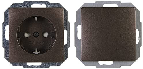 Kopp Paris Schutzkontakt-Steckdose mit erhöhtem Berührungsschutz, palisander-braun, 920626085, 1 Stück & 650626087 Paris Universalschalter(Aus- und Wechsel)
