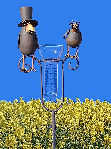 Pommerntraum ® | Regenmesser Niederschlagsmesser Pluviometer Gartenstecker Meisenknödelhalter Rostoptik Vogel Vögel wunderschöne Gartendeko (Prof. Dr. Rabe + Sohn - 1)
