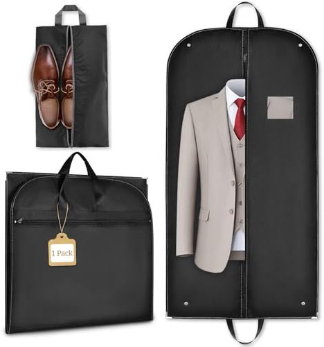 ecooe Funda para ropa, color negro, para ropa, con 1 bolsa para zapatos (110 x 60 cm)