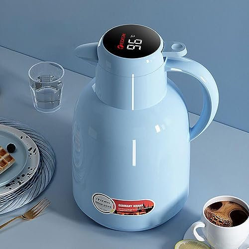 Thermo-Kaffeekaraffe 1,5 l – 24 Stunden Wärmespeicherung, Temperaturanzeige – Glaseinsatz Krug mit Deckel für heißen Tee, Kaffee – Premium Thermokaraffe Krug