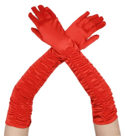 Wambere Damen Lang Handschuhe Satinhandschuhe Abendhandschuhe Opernhandschuhe Sexy Hochzeitshandschuhe für Mädchen Frauen Halloween Karneval Cosplay Teeparty Maskeradeparty Party Kostüm,Rot