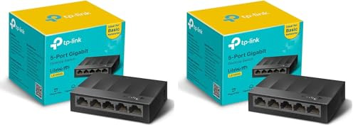 TP-Link LS1005G 5-Port Desktop/Wallmount Gigabit Ethernet Switch/Hub, Network Splitter, Plug and Play, Plastic Case, Black (Pack of 2)