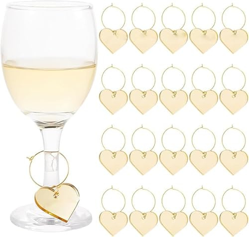 nbeads 24 Stück Herz Acryl Weinglas Marker, Witzige Anhänger mit Goldringen Getränkemarker-Tag für Gläser Becher Tasse Weinverkostung Party Geschenk