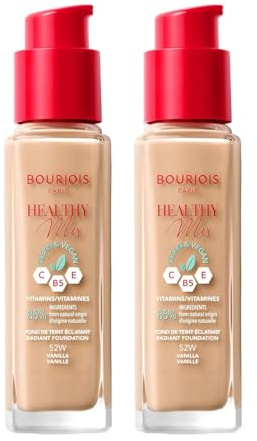 2 x Bourjois Healthy Mix Clean and Vegan Foundation 30ml - 52W Vanilla