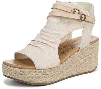 Blowfish Malibu Damen Lacey Denim Keilabsatz Sandalen, knochenfarben, 37 EU