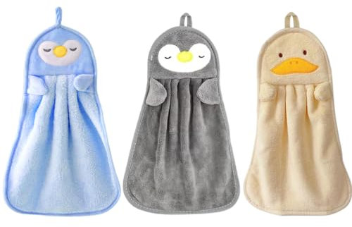 3 asciugamani con simpatici animali con passante per appenderlo, assorbente da appendere a mano asciugamano da appendere per cucina e bagno, asciugamano assorbente da cucina per bambini e adulti