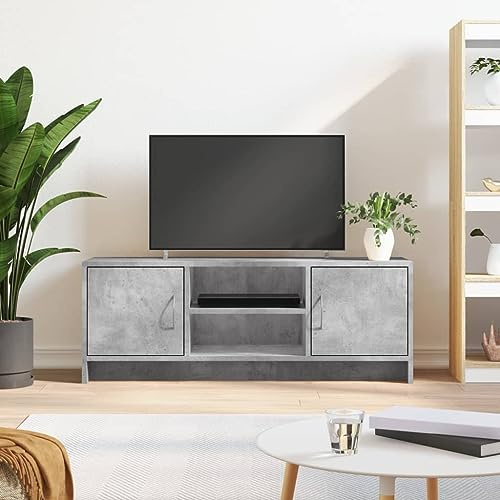 TJROO TV-Schrank, Zementgrau, 102 x 30 x 37,5 cm, Holz, mehrschichtig, Fernsehschrank, niedrig, mit Türen, TV-Schrank, TV-Schrank, Regal unter TV