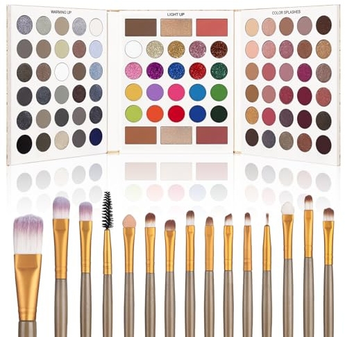 UCANBE Make Up Palette 86 Farben mit 15 Pinsel: Matte Schimmernde Lidschatten Palette Set, Highlight, Bronze-Puder, Powder Blusher, Langlebige Hohe Farbwiedergabe(03)