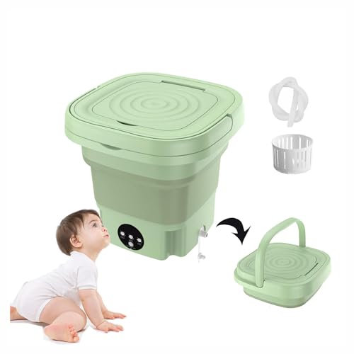 Minilavadoras Portatiles ， Lavadora Plegable PortáTil 8L con con Blu-Ray,Spin Dry Y Tubería De Drenaje Lavadora PortáTil para Ropa Interior HigiéNica Limpia,Green