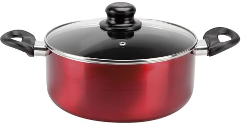 Sitram 712390 Faitout en Aluminium pressé CHERRY Ø 24 cm - Revêtement anti-adhésif - Coloris Rouge métallisé - Couvercle Vapeur en Verre inclus - Tous feux dont induction