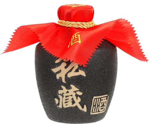 Amosfun Antikes Chinesisches Weinglas Vintage-Keramik-Keramik Weinspender Menage Japanischer Sake-Topf Mit Rotem Stoffdeckel Für Das Heimrestaurant