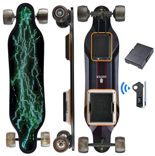 Uditer LED Screen Electric Skateboards, Supports Image DIY via App. 10S2P 5.2A Removable Battery/ 25 Miles Max Range/29 Mph Top Speed/2 * 600W Motors Electric Longboards for Adults & Beginners