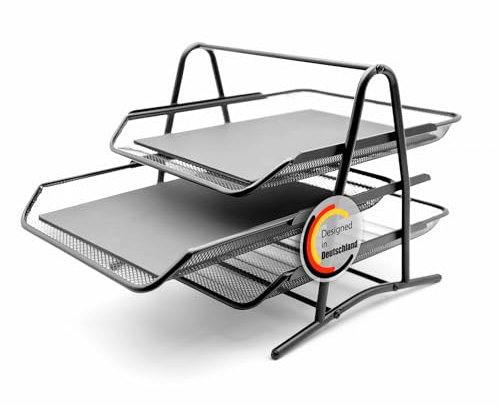 BigDean Dokumentenablage ausziehbar schwarz Metall – Briefablage mit 3 Fächer – zuverlässiger Schreibtisch Organizer für Praxis, Zuhause & Büro