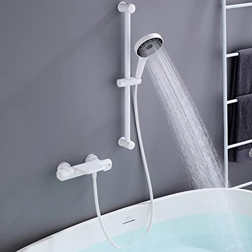 ASBEQUZBE Thermostatic Shower Mixer White Bath Mixer Taps with Shower Wall Mounted Bathroom Taps with Shower Mixer A Without Shower Head Holders (A with Shower Head Holders) Stabilize