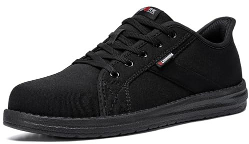 LARNMERN Zapatos de Seguridad para Hombre Slip On Zapatillas Trabajo con Puntera de Acero Calzado Seguridad Ligero Comodo Calzado de Seguridad Hombre Amortiguación(42EU,Negro)