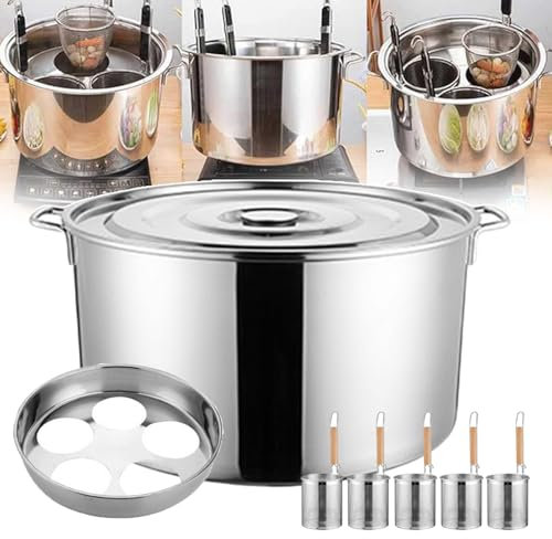 QUSYZD Set di pentole per Cucinare la Pasta - 5 Fori | Pentola per Spaghetti, vaporiera per tagliatelle, scolapasta per pentole piccanti | Multiuso in Una pentola | Design del Coperchio c,